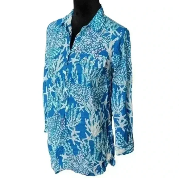 Lilly Pulitzer Captiva Tunic Brewster Blue Good Reef Tunic - Picture 4 of 10